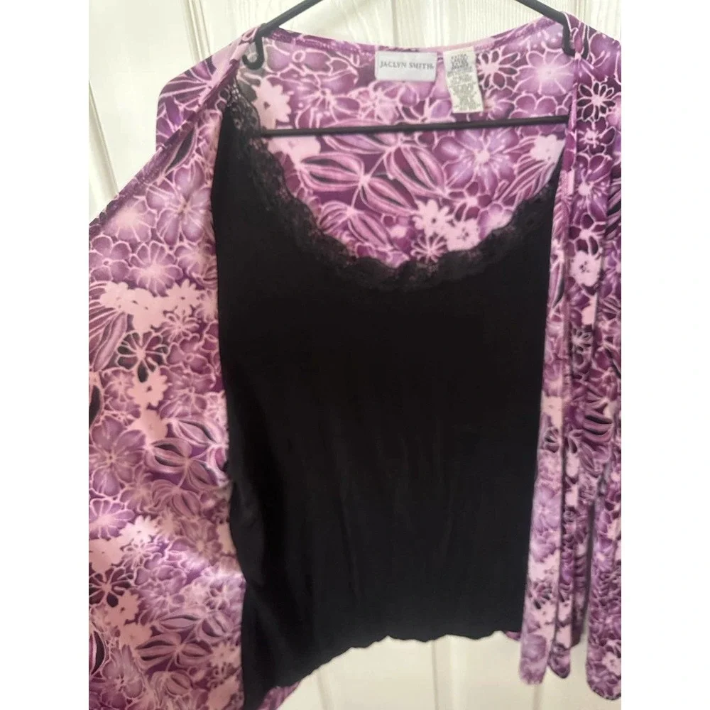 Women ladies Jaclyn smith XL purple floral cardigan + built-in cami blouse top - Picture 4 of 8